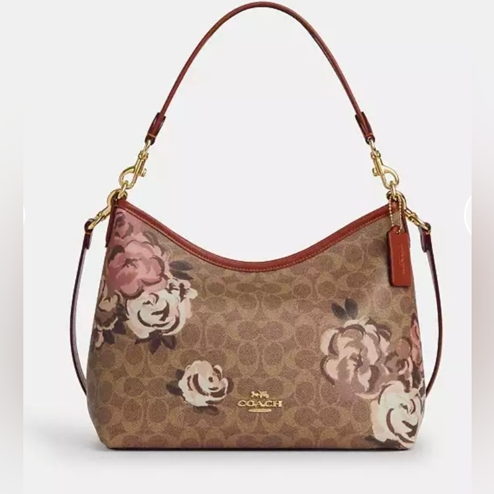 ❤️Coach Signature Floral Shoulder Bag in Brown and Pink - Picture 10 of 10